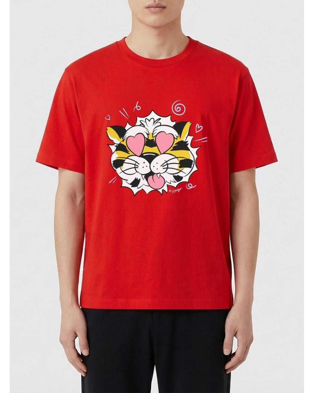 KENZO Red Printed Cotton T-Shirt for men