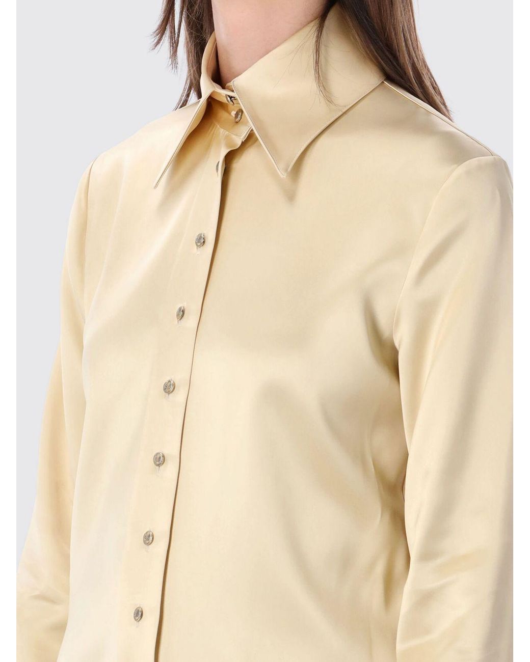 Khaite Natural Slim Fit Viscose Satin Shirt With Pointed Collar