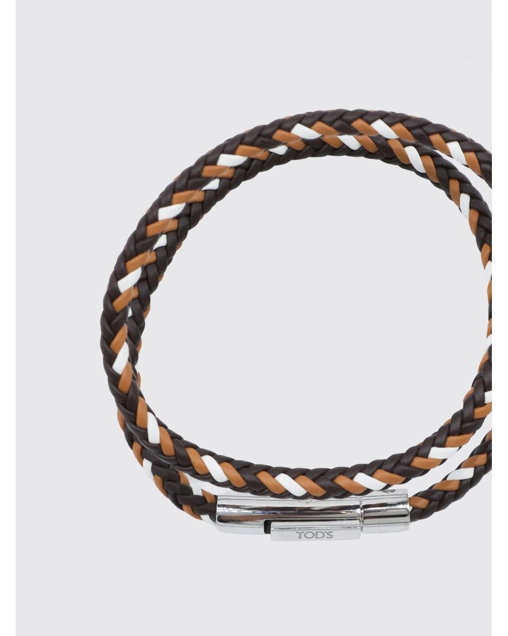 Tod's White Woven Calfskin Leather Bracelet With Magnetic Clasp for men