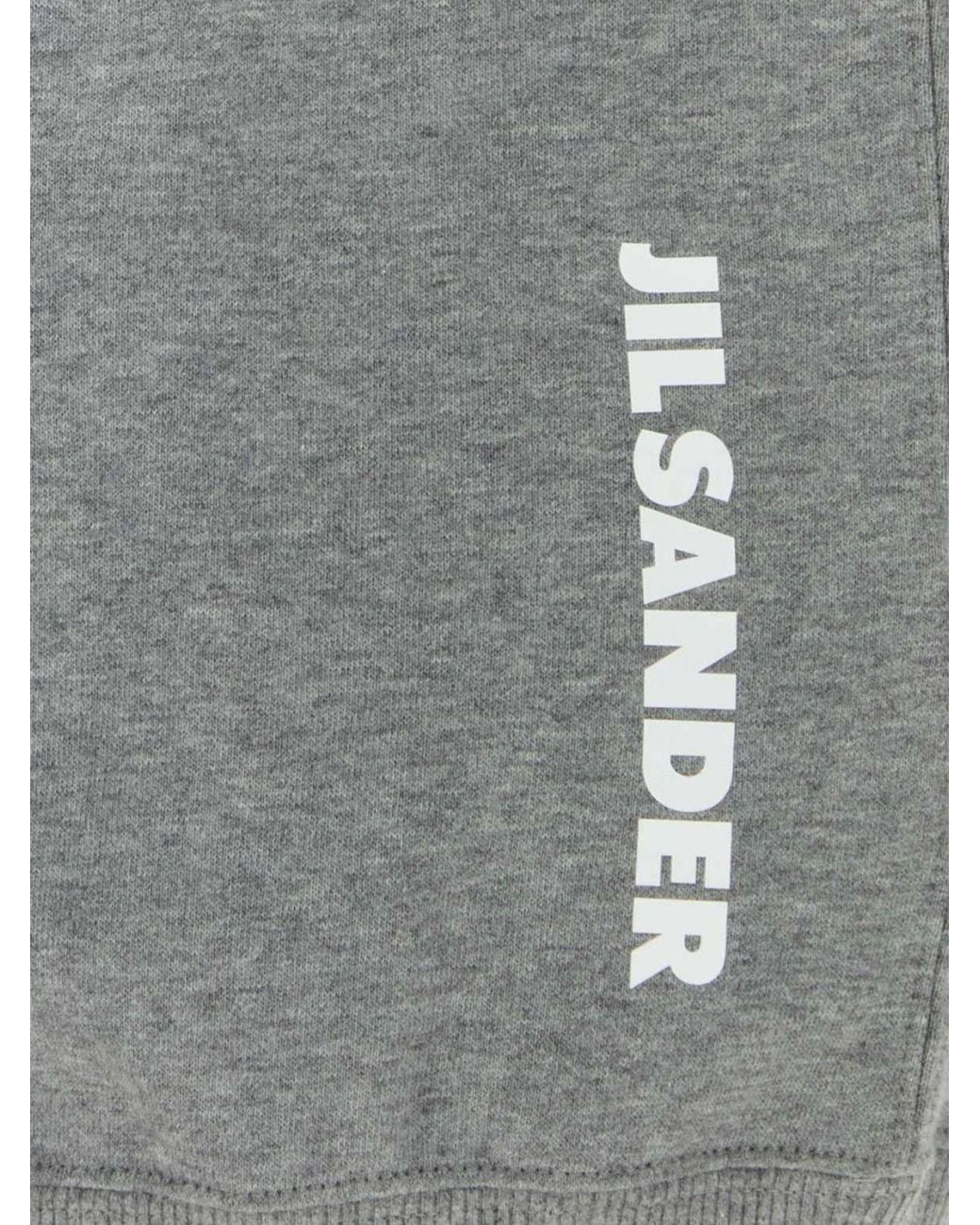 Jil Sander Gray Hooded Cotton Sweatshirt With Drawstring And Contrast Logo for men