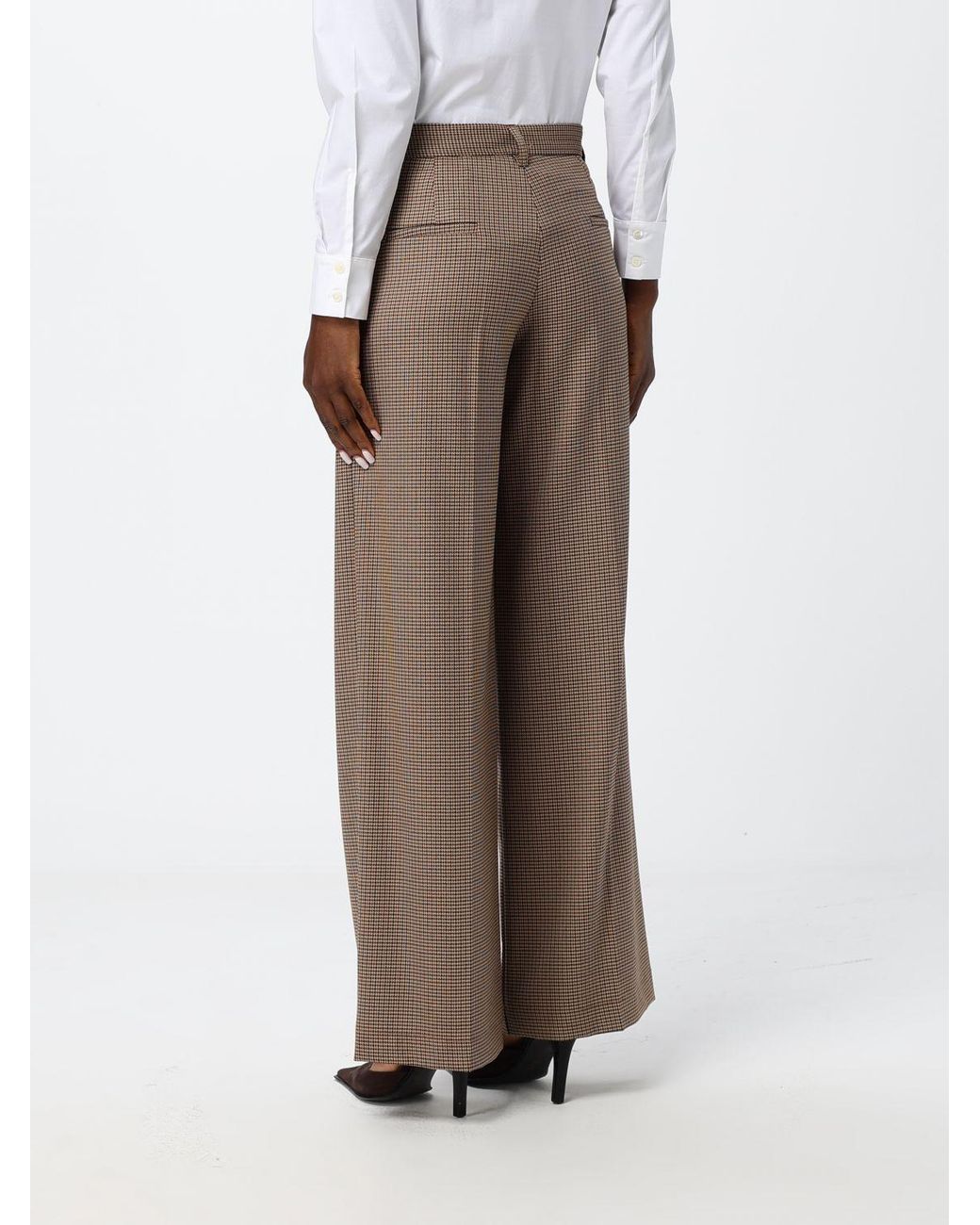 Mar De Margaritas Brown Prince Of Wales High-Waisted Palazzo Trousers