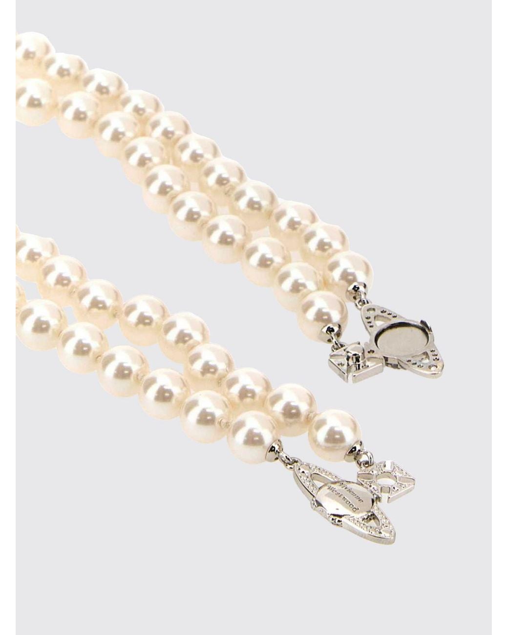 Vivienne Westwood White Multi-Strand Choker Necklace With Synthetic Pearls And Crystal Orb Logo