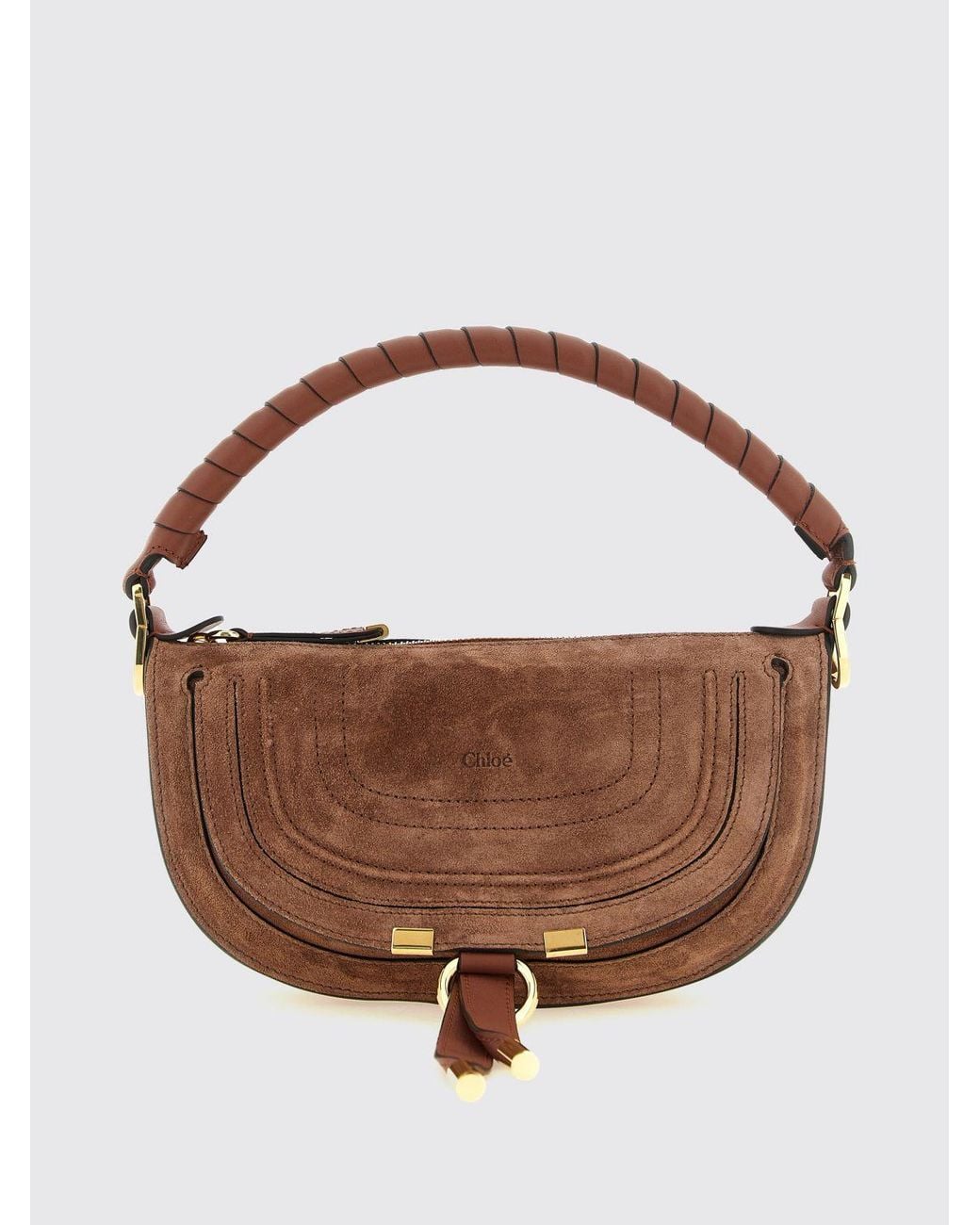 Chloé Brown ChloÉ Mini Suede And Leather Handbag With Braided Top Handle