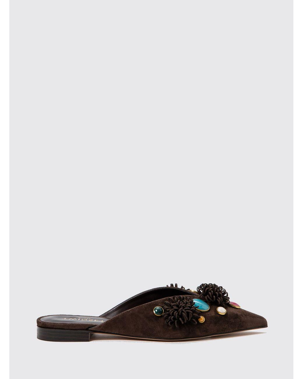 Twinset Black Suede Mules With Applications And Stones