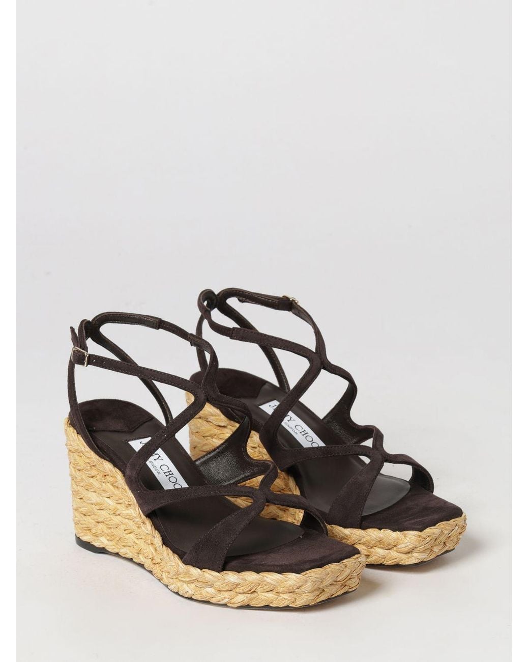 Jimmy Choo Natural Ayla Suede And Jute Monogram Wedge Sandals