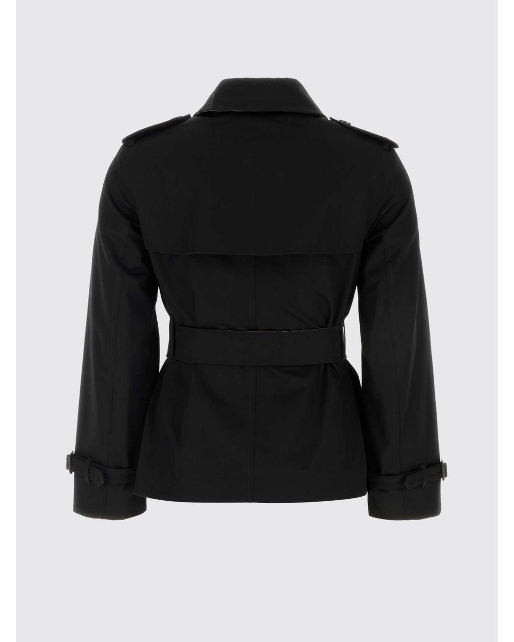 Burberry Black Double-Breasted Cotton Short Trench Coat With Check Lining