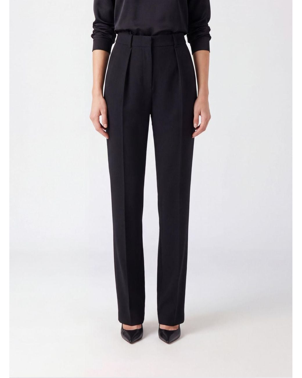 Elisabetta Franchi Black High-Waisted Straight Leg Tailored Crêpe Trousers