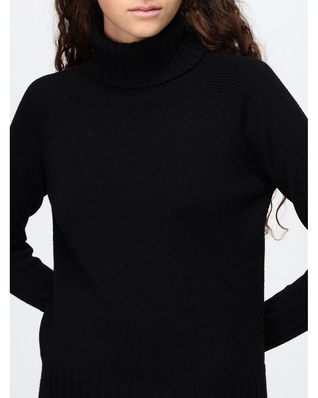 Drumohr Black 100% Pure Merino Wool Turtleneck Jumper With Ribbed Edges