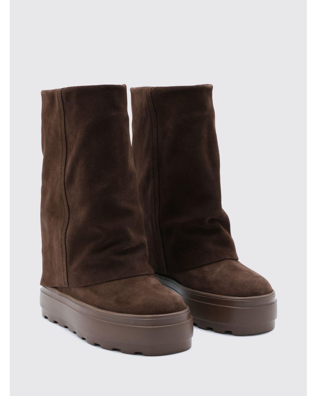 Casadei Brown Suede Knee-High Boots With High Wedge Heel