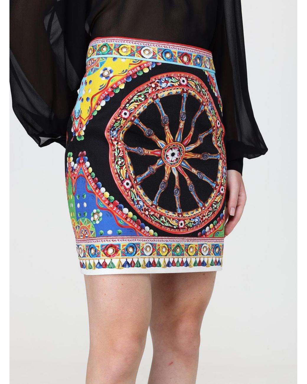 Dolce & Gabbana Black Dolce &Amp Gabbana Carretto Siciliano Print Silk Midi Pencil Skirt