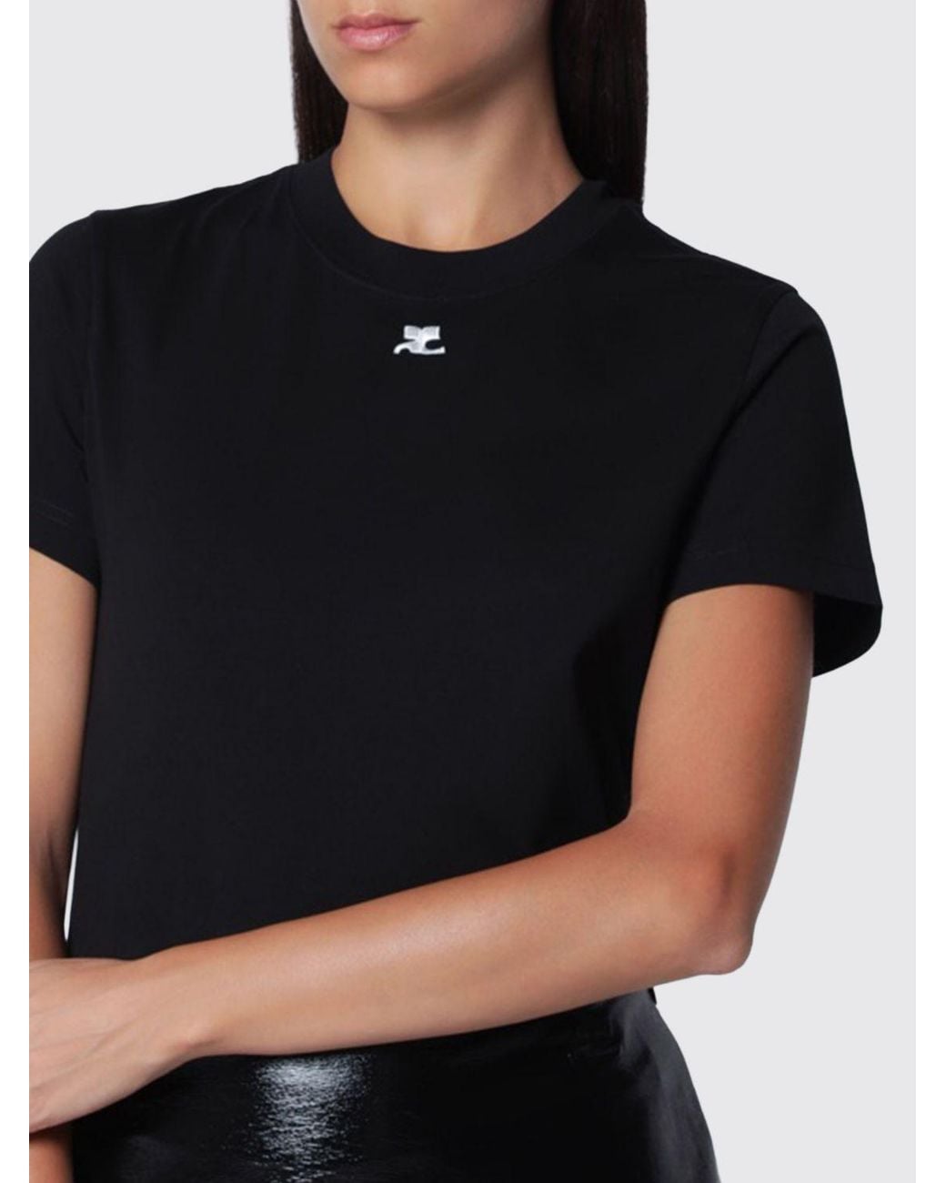 Courreges Black CourrÈ Ges Cotton Crewneck T-Shirt With Contrasting Front Logo