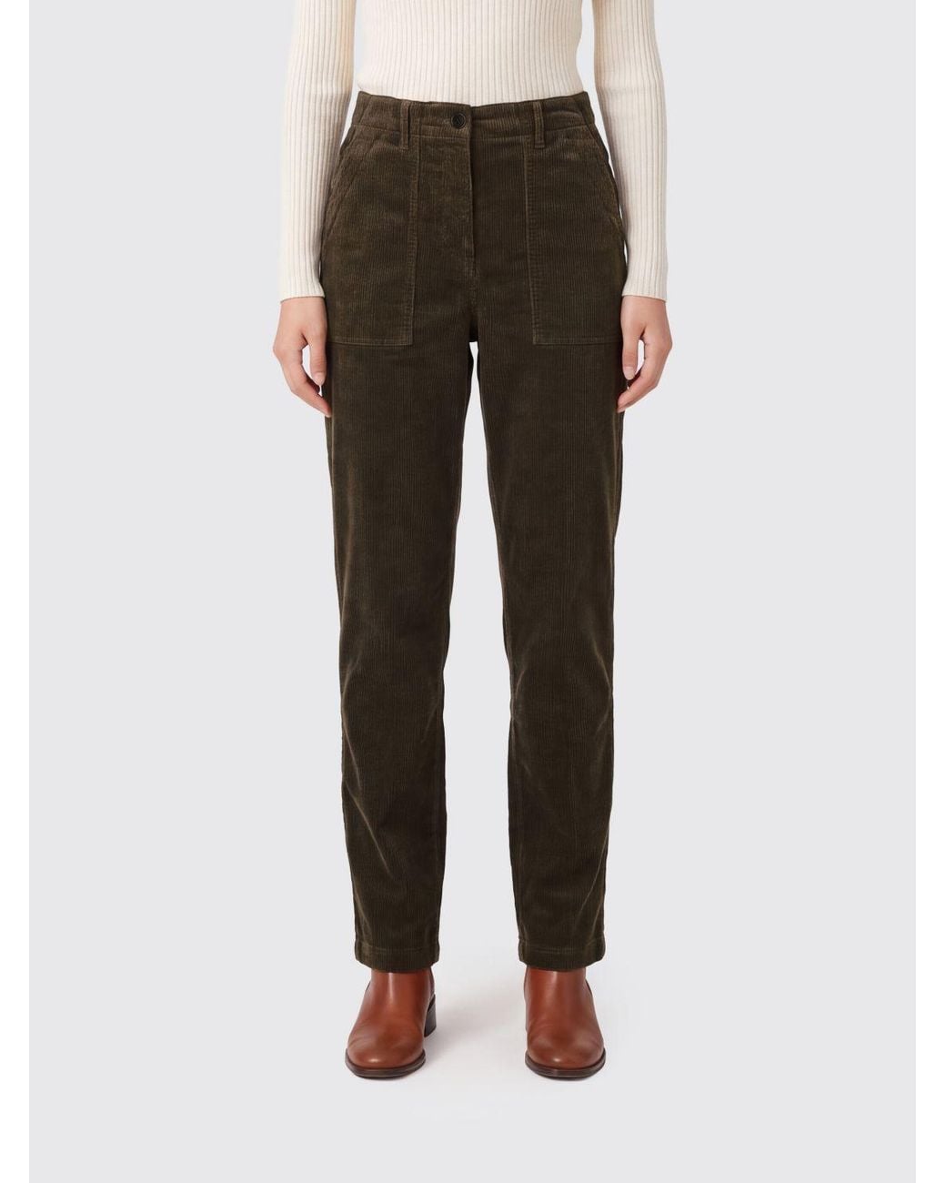 Aspesi Green Mid-Rise Skinny Corduroy Cotton Trousers