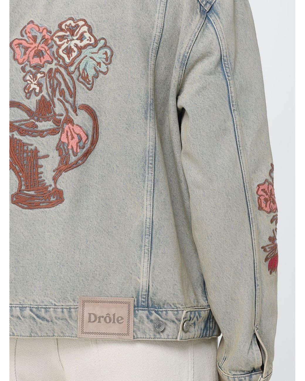 Drole de Monsieur Gray Embroidered Denim Jacket for men