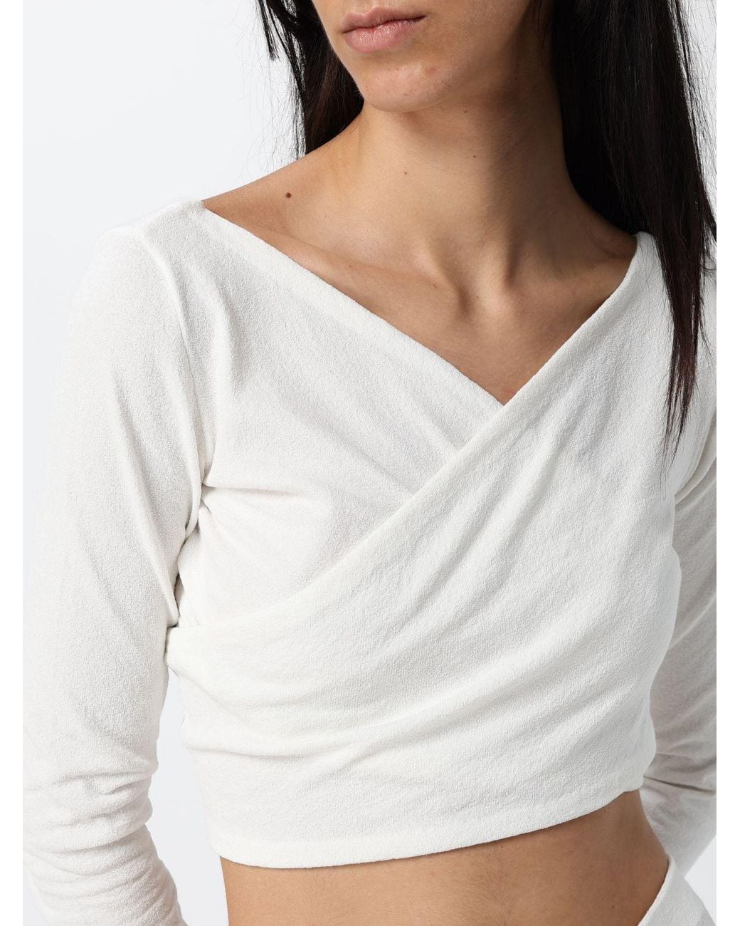Alaïa White Slim Fit Cropped V-Neck Long-Sleeved Top