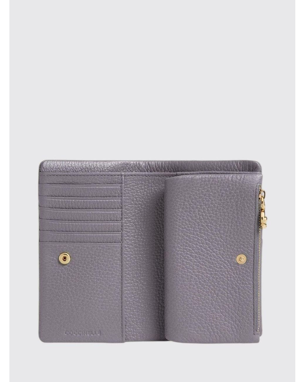 Coccinelle Gray C-Me Large Grained Leather Purse With Press-Stud Closure
