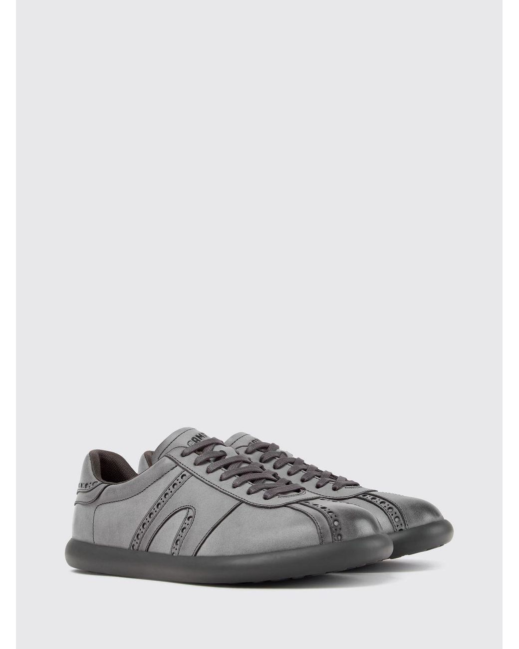 Camper Gray Twins Calfskin Leather Trainers With Brogue Detailing And Tonal Logo for men