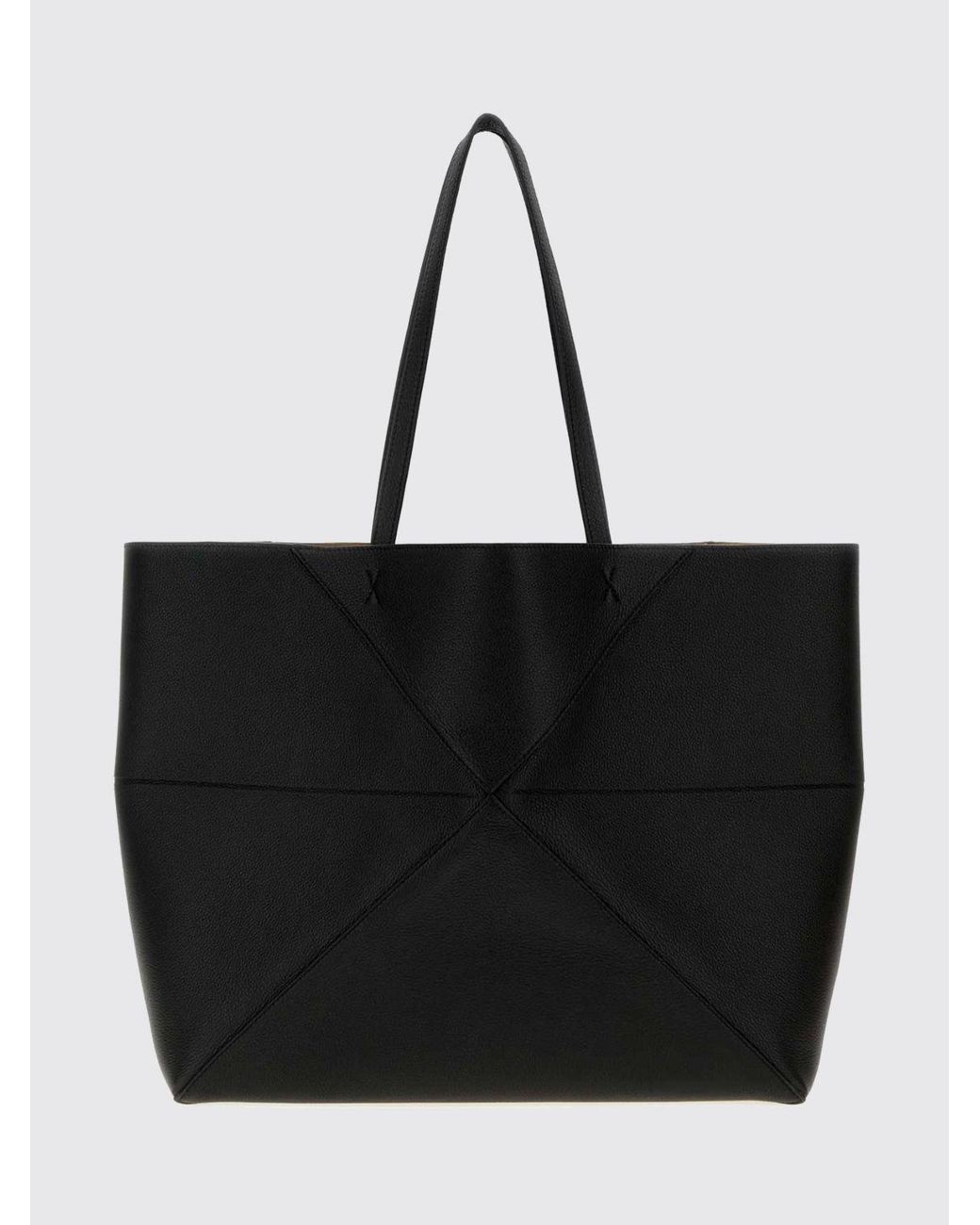Loewe Black Large Puzzle Fold Calfskin Leather Tote Bag With Laminated Logo