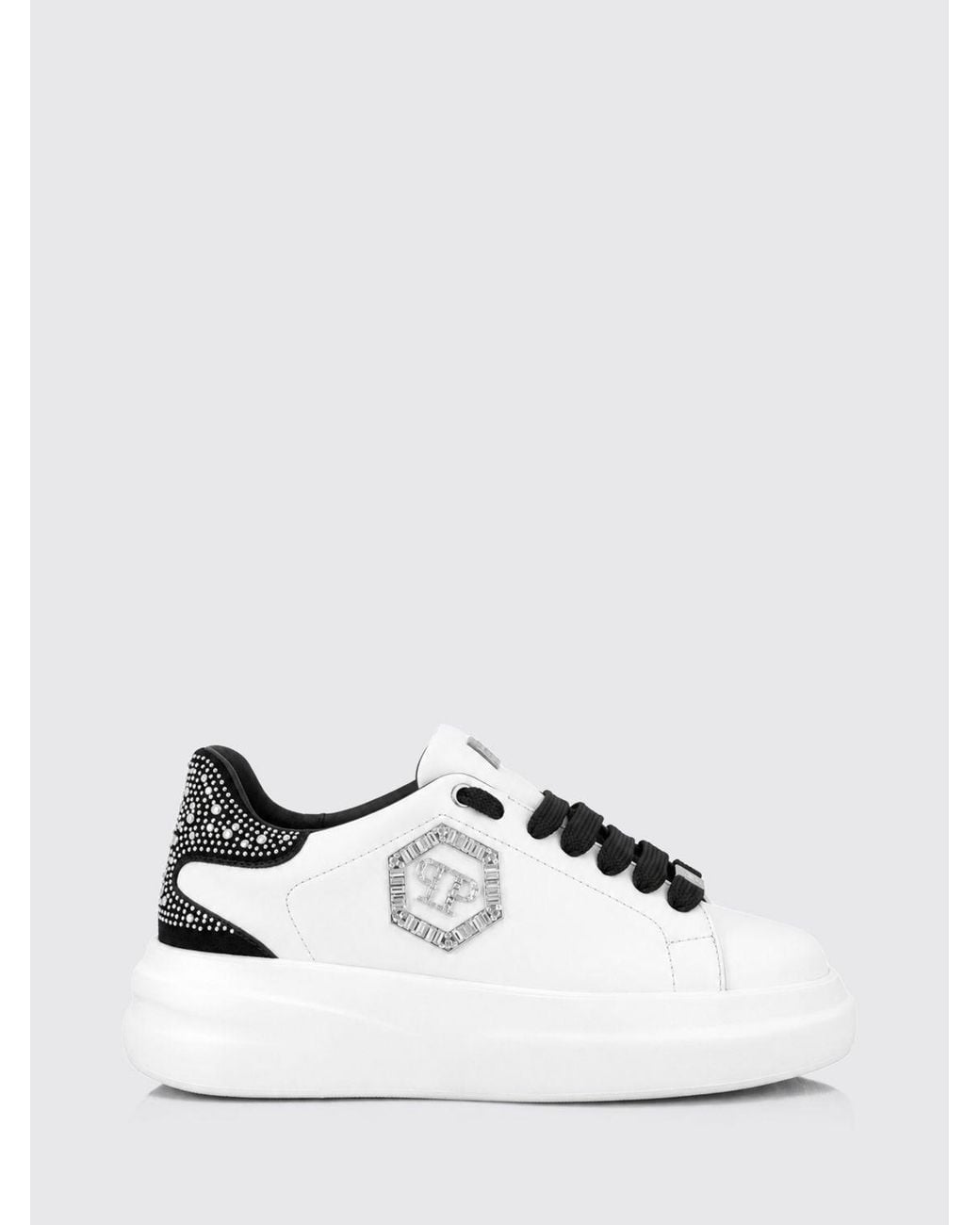Philipp Plein White Low-Top Sneakers Megastar Strass