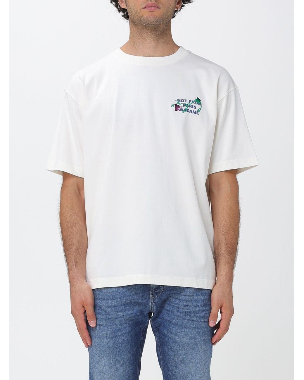 Drole de Monsieur White Slogan Print Cotton T-Shirt With Dropped Shoulders for men