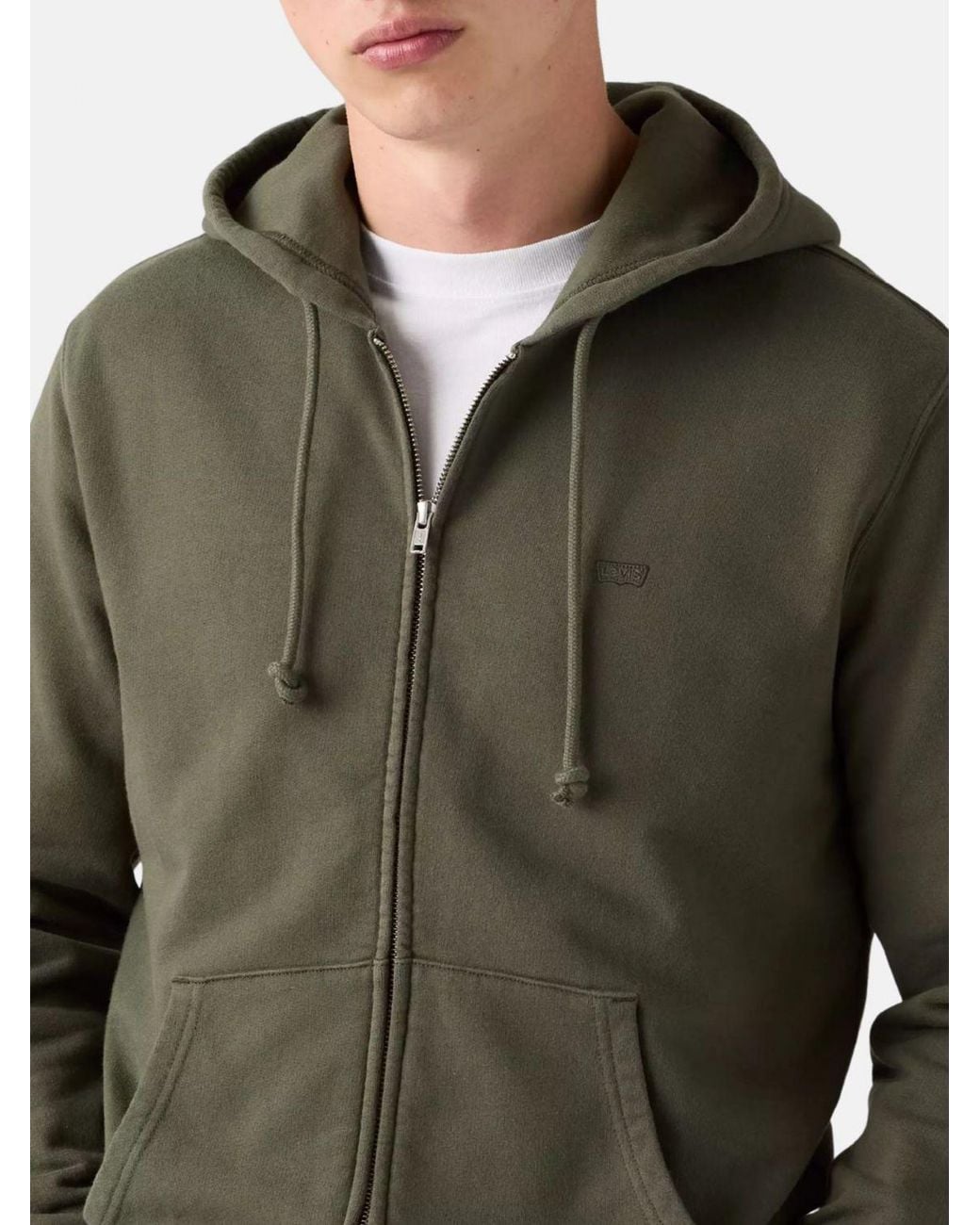 Levi's Green Cotton Zip-Up Hoodie With Contrast Logo for men