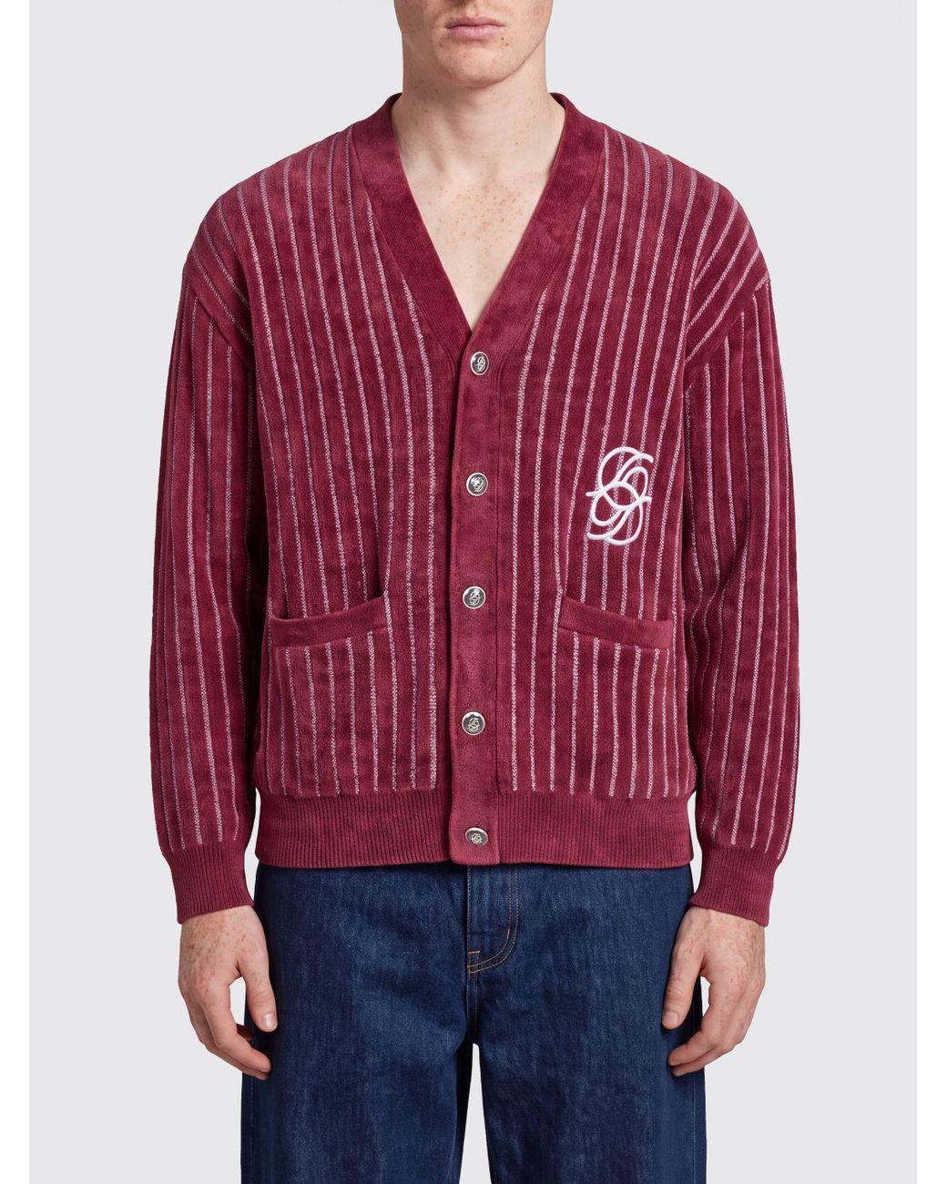 Drole de Monsieur Striped V-Neck Cardigan With Embroidered Logo And Pockets for men