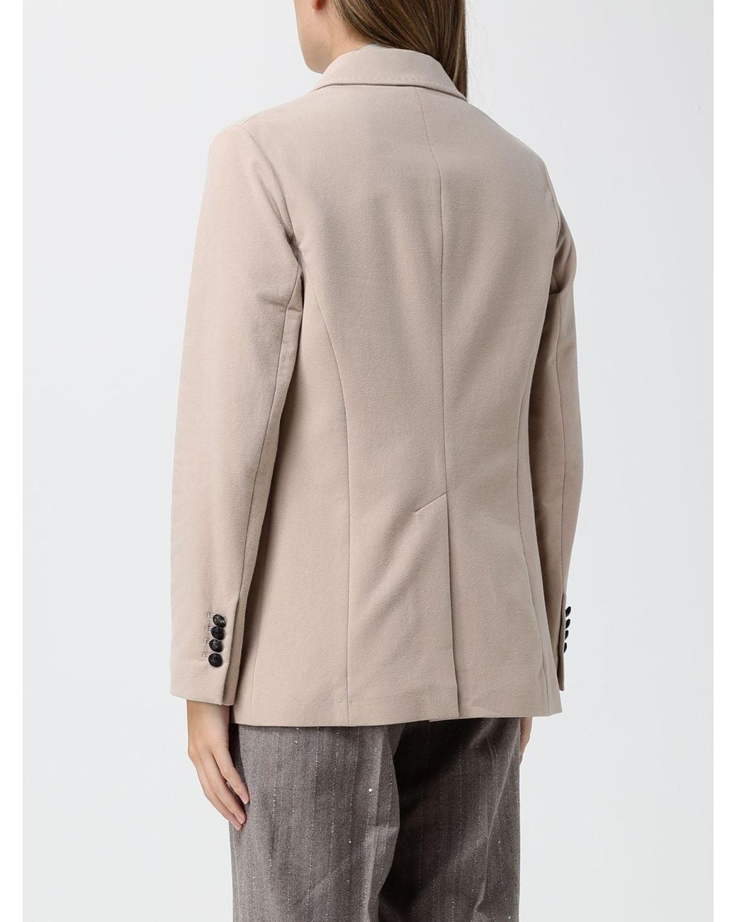Circolo 1901 Natural Double-Breasted Stretch Cotton Blazer With Patch Pockets