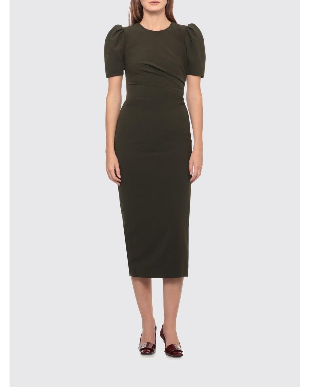 Carolina Herrera Black Jersey Midi Sheath Dress With Puff Sleeves