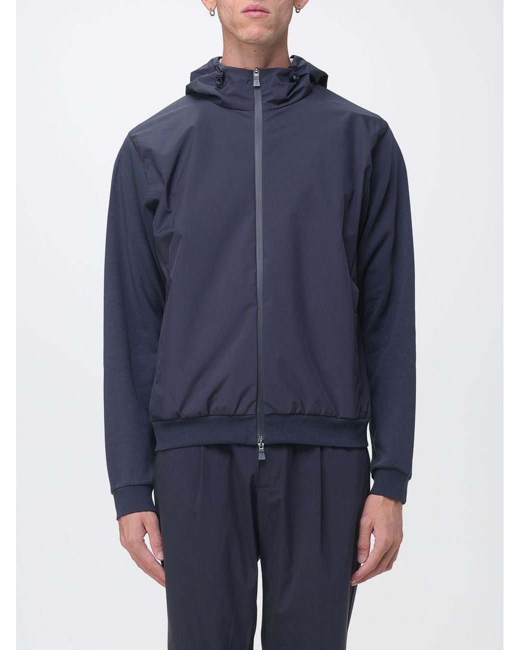 Herno Blue Technical Fabric Hooded Windbreaker Jacket With Zip Closure for men