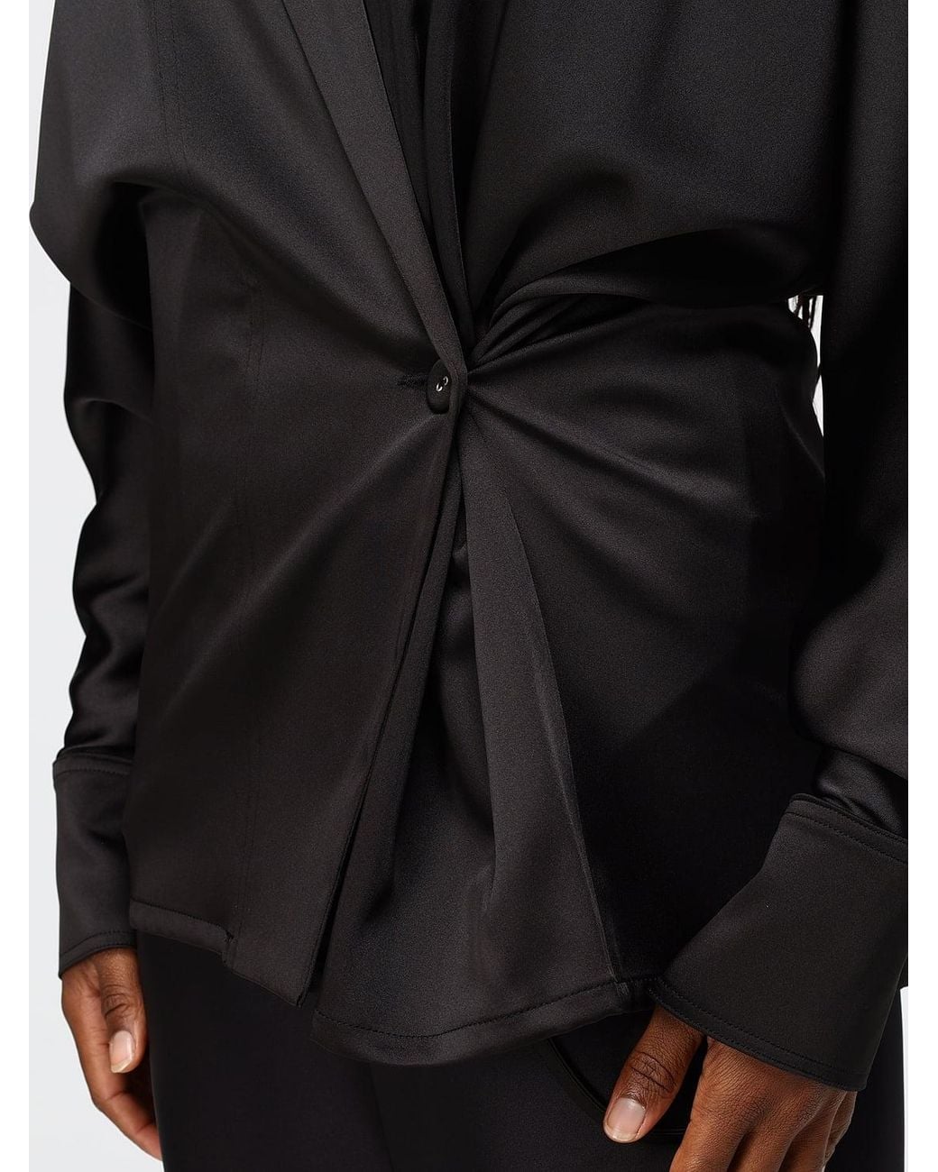 MEIMEIJ Black Satin Wrap Shirt With Dropped Shoulders
