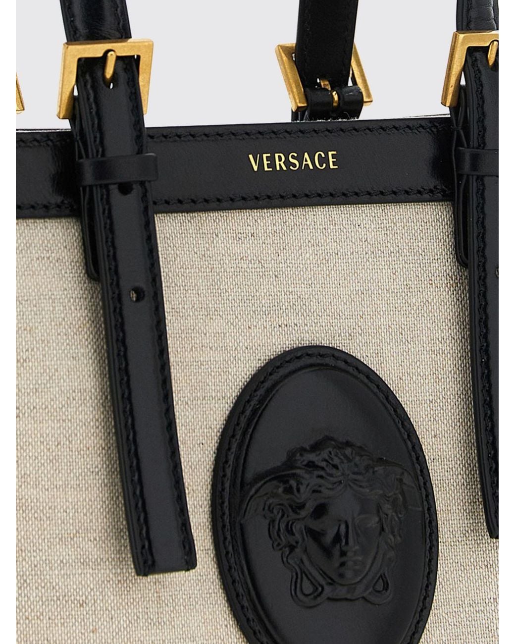 Versace Natural Rivière Mini Linen And Cotton Tote Bag With Medusa Logo