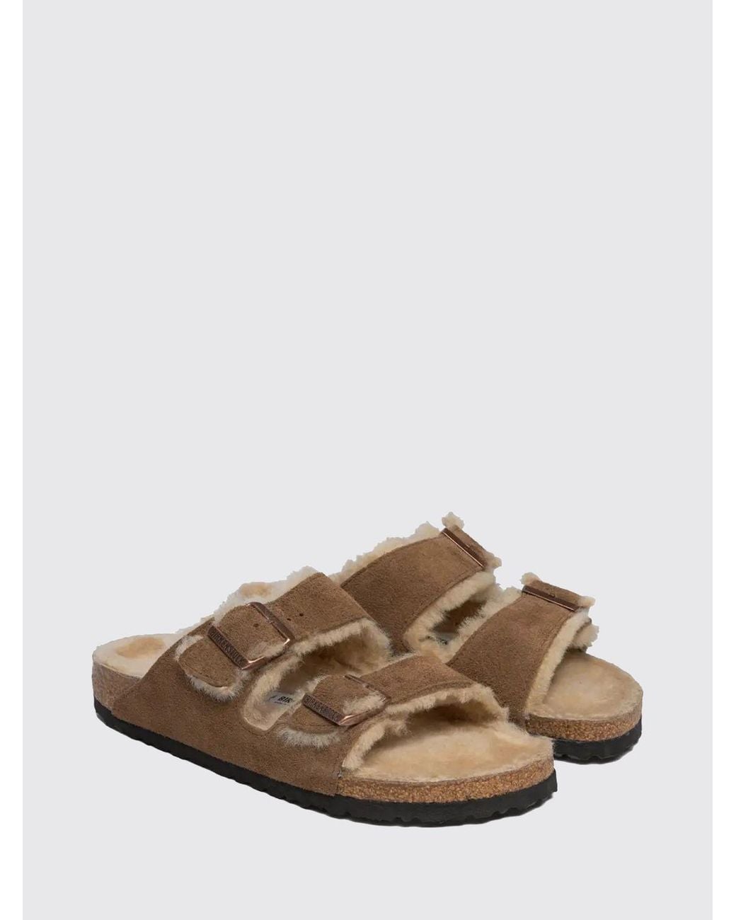 Birkenstock Brown Arizona Suede Flat Sandals With Shearling Lining