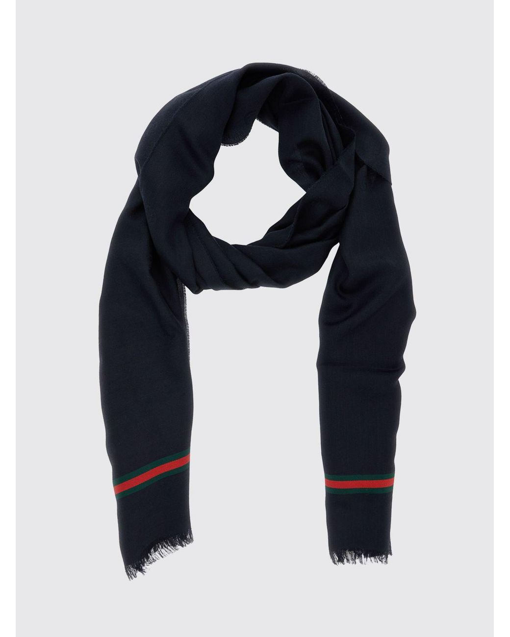 Gucci Blue Striped Wool And Silk Blend Scarf for men