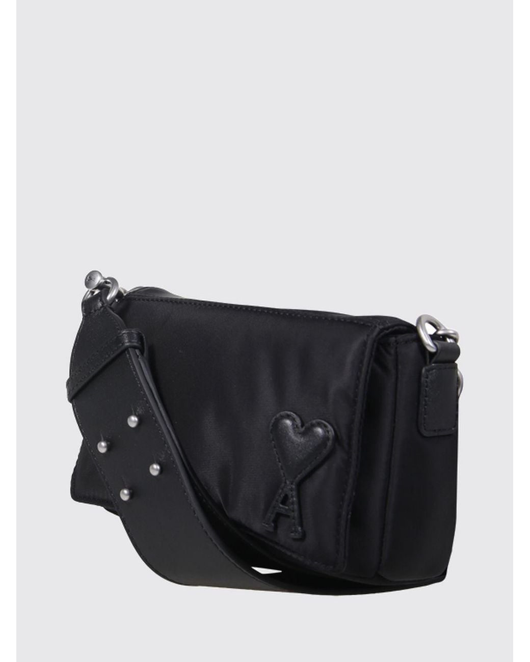 AMI Black Nylon Crossbody Bag With Flap And Tone-On-Tone Logo for men
