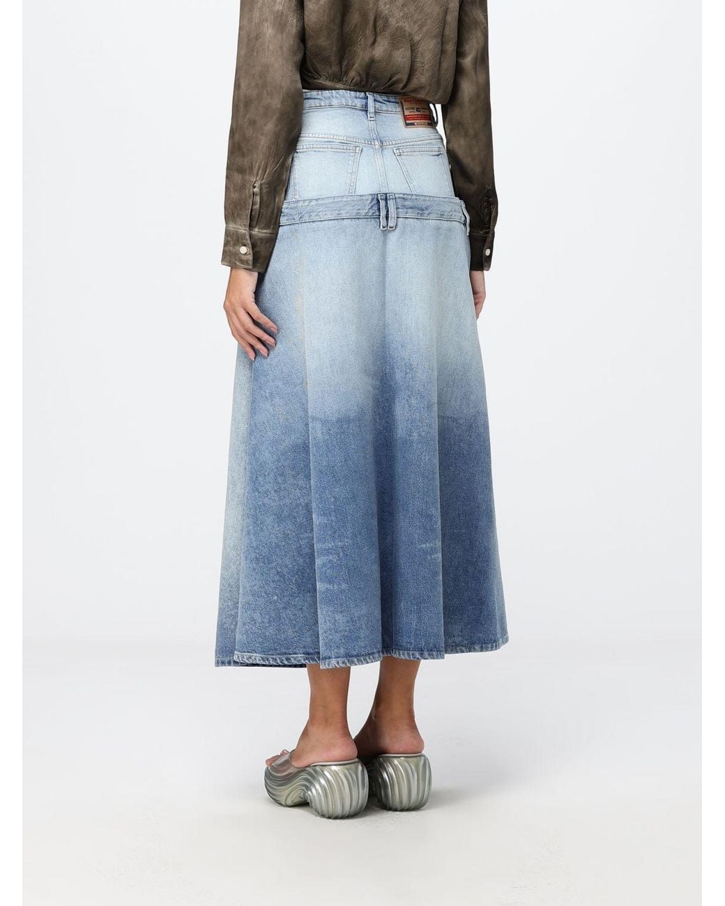 DIESEL Blue De-Vorya-S High-Waisted A-Line Midi Skirt