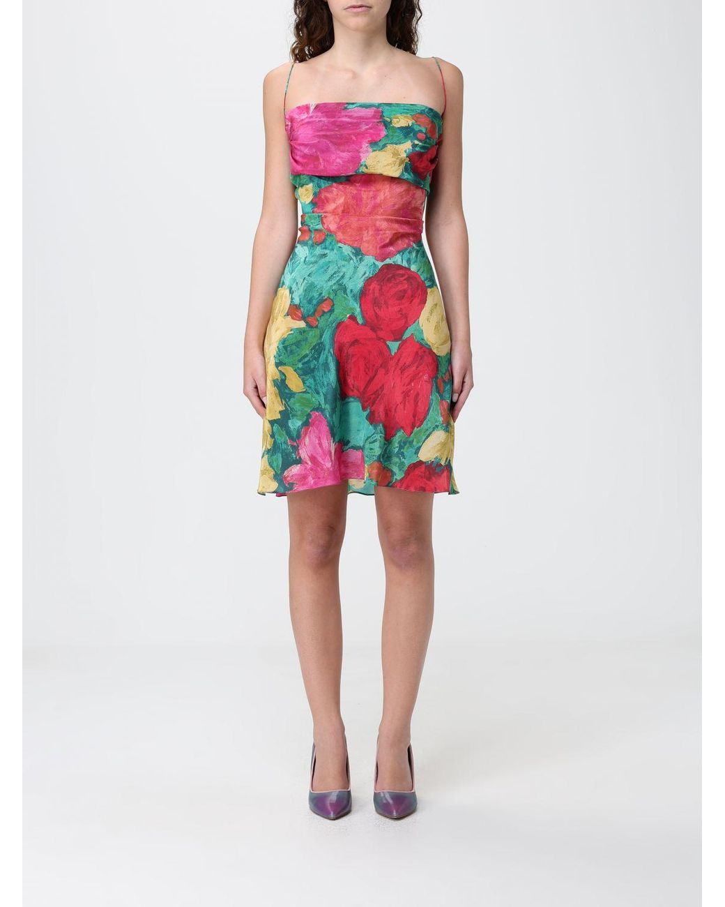 Balmain Red Dress With Roses Print