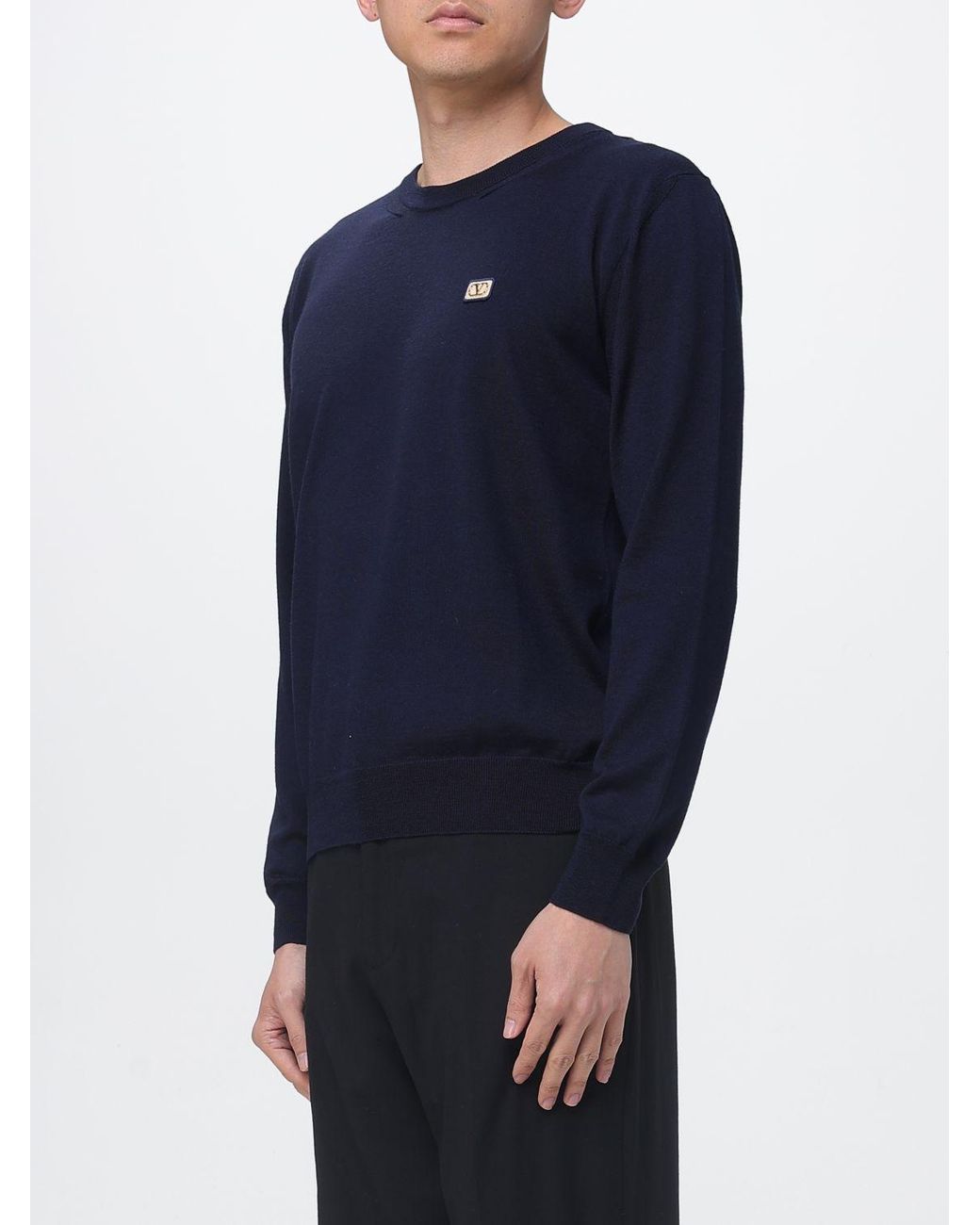 Valentino Blue Wool Crew Neck Sweater With Logo for men