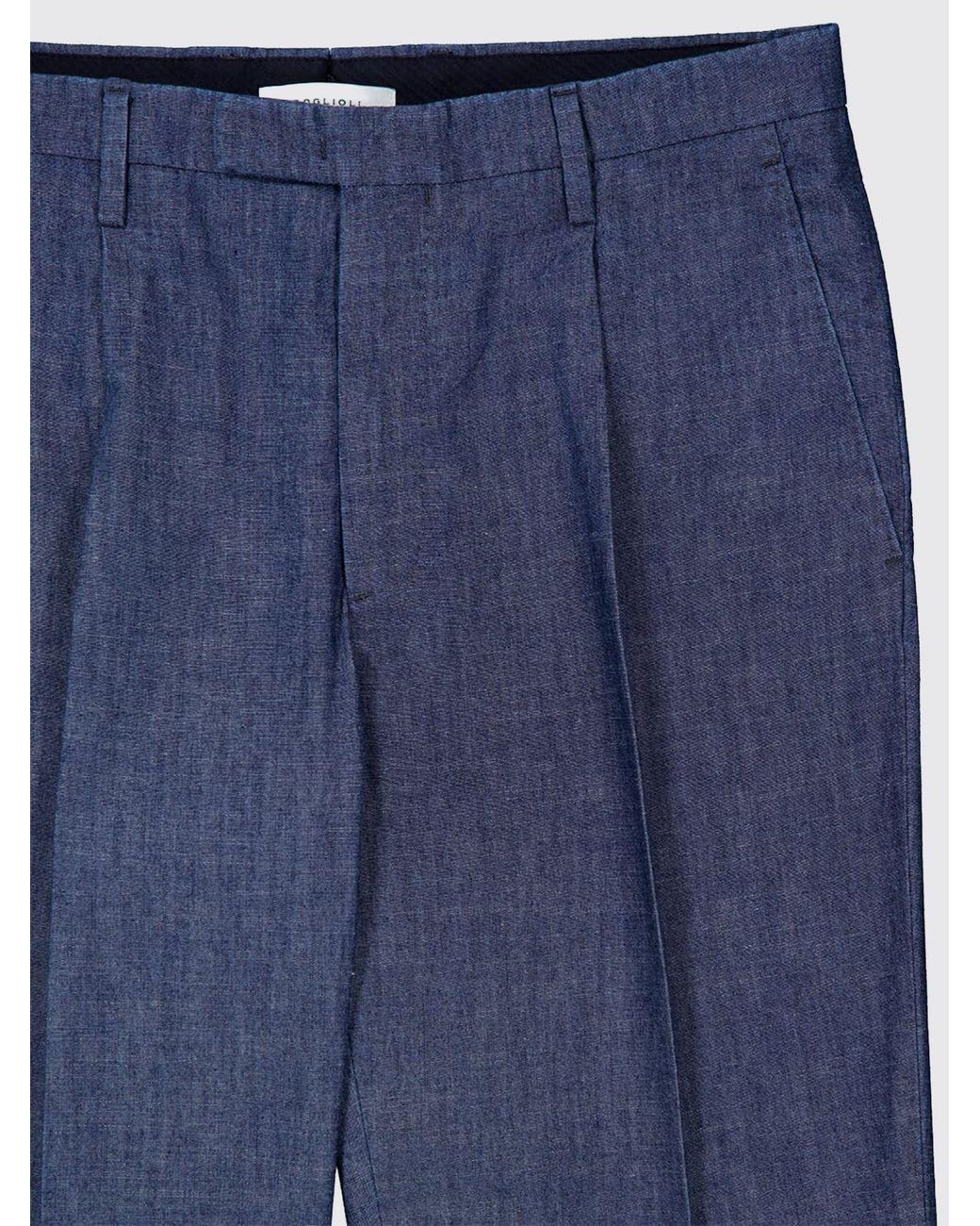 Boglioli Blue Slim Fit Linen Tailored Trousers With Off-Centre Closure for men