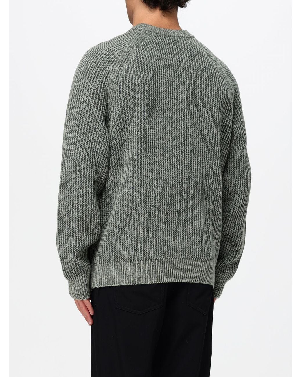Boss Gray Relaxed Fit Virgin Wool Blend Crew Neck Jumper With Ribbed Trims for men