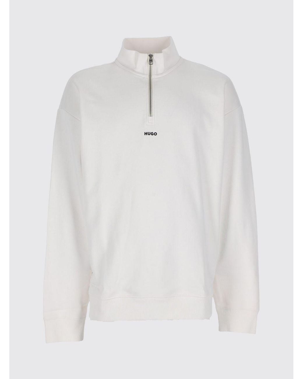HUGO White Cotton High-Neck Half-Zip Sweatshirt With Contrast Logo for men