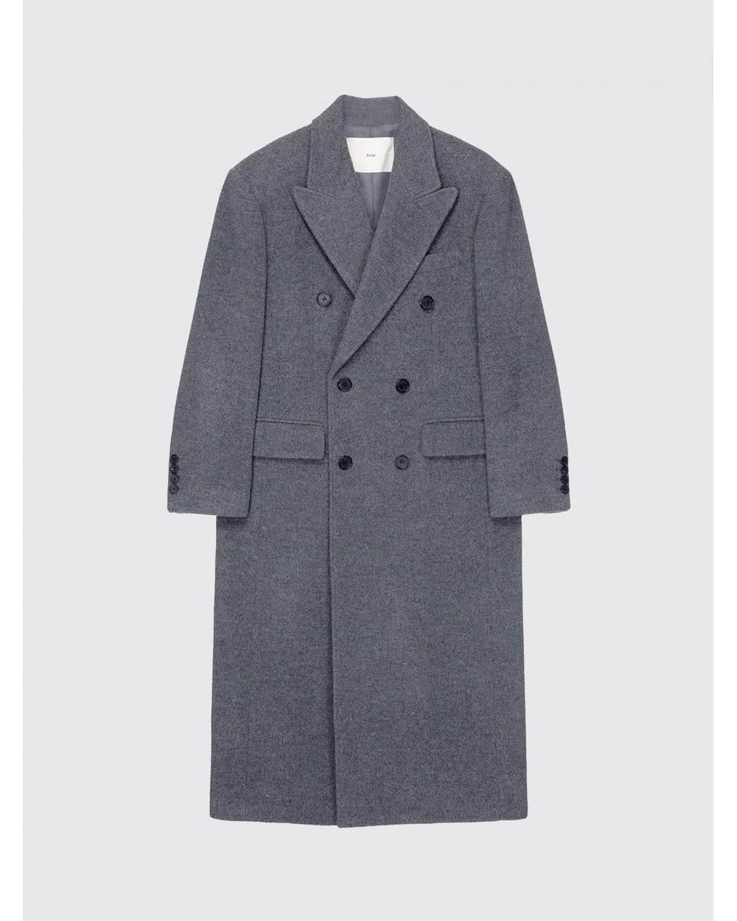 DUNST Gray Double-Breasted Wool And Cashmere Long Coat With Peak Lapels