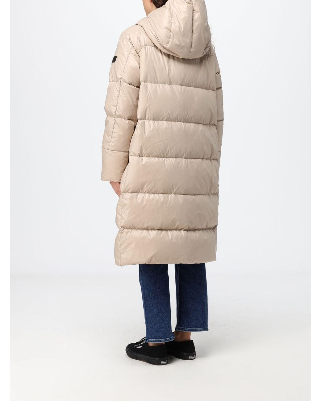 Peuterey Natural Long Quilted Nylon Down Jacket With Hood And Feather Padding