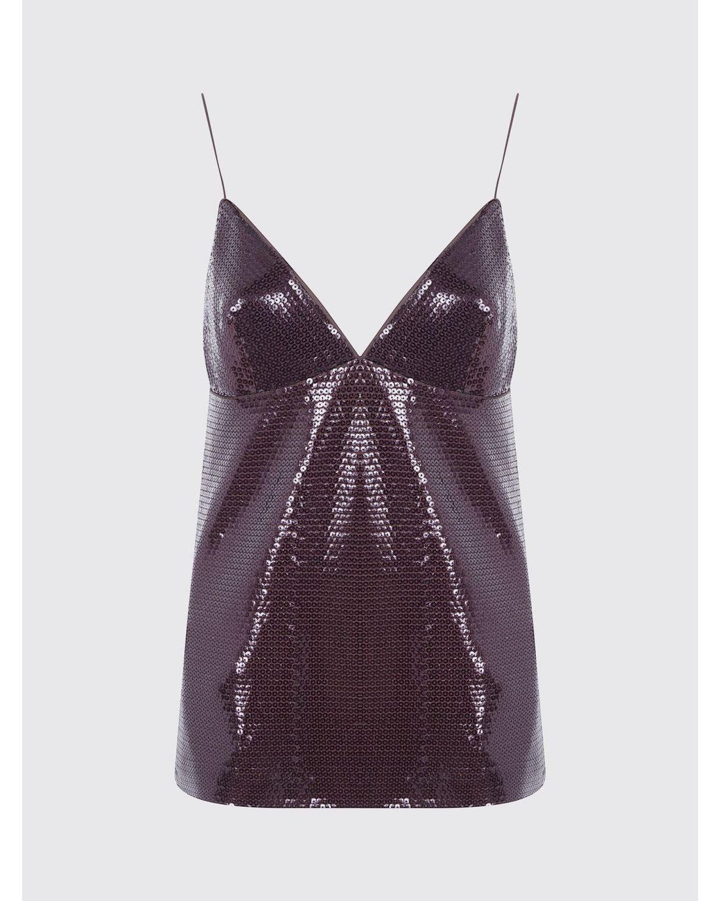 Alberta Ferretti Purple Slim Fit V-Neck Evening Top With All-Over Sequins