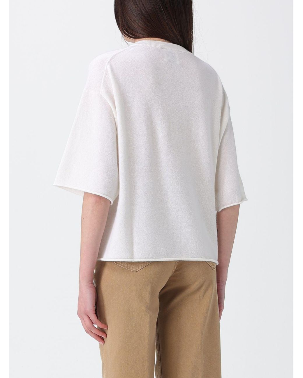 Allude White Cashmere Crew-Neck Pullover