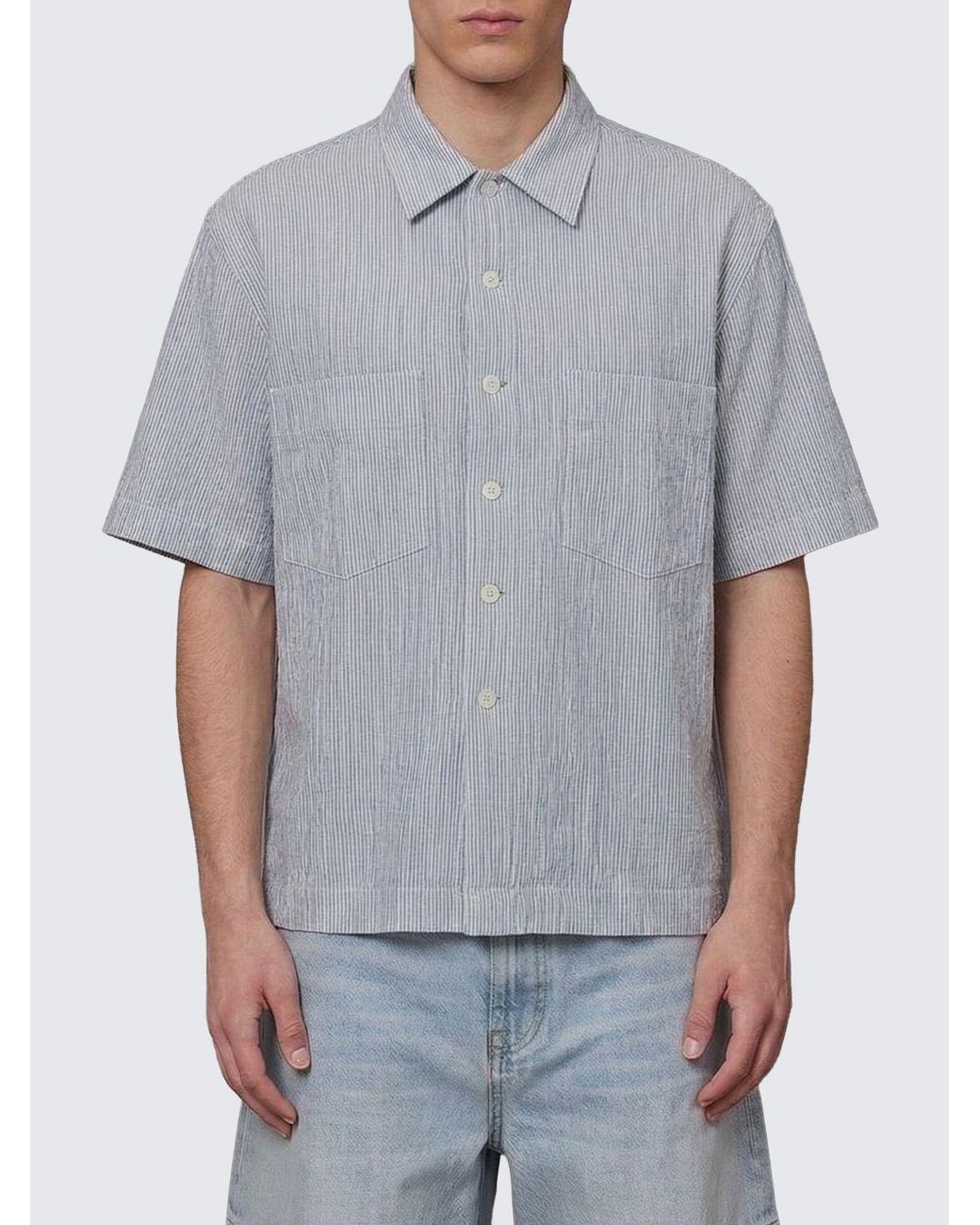 sunflower Gray Striped Stretch Cotton Shirt for men