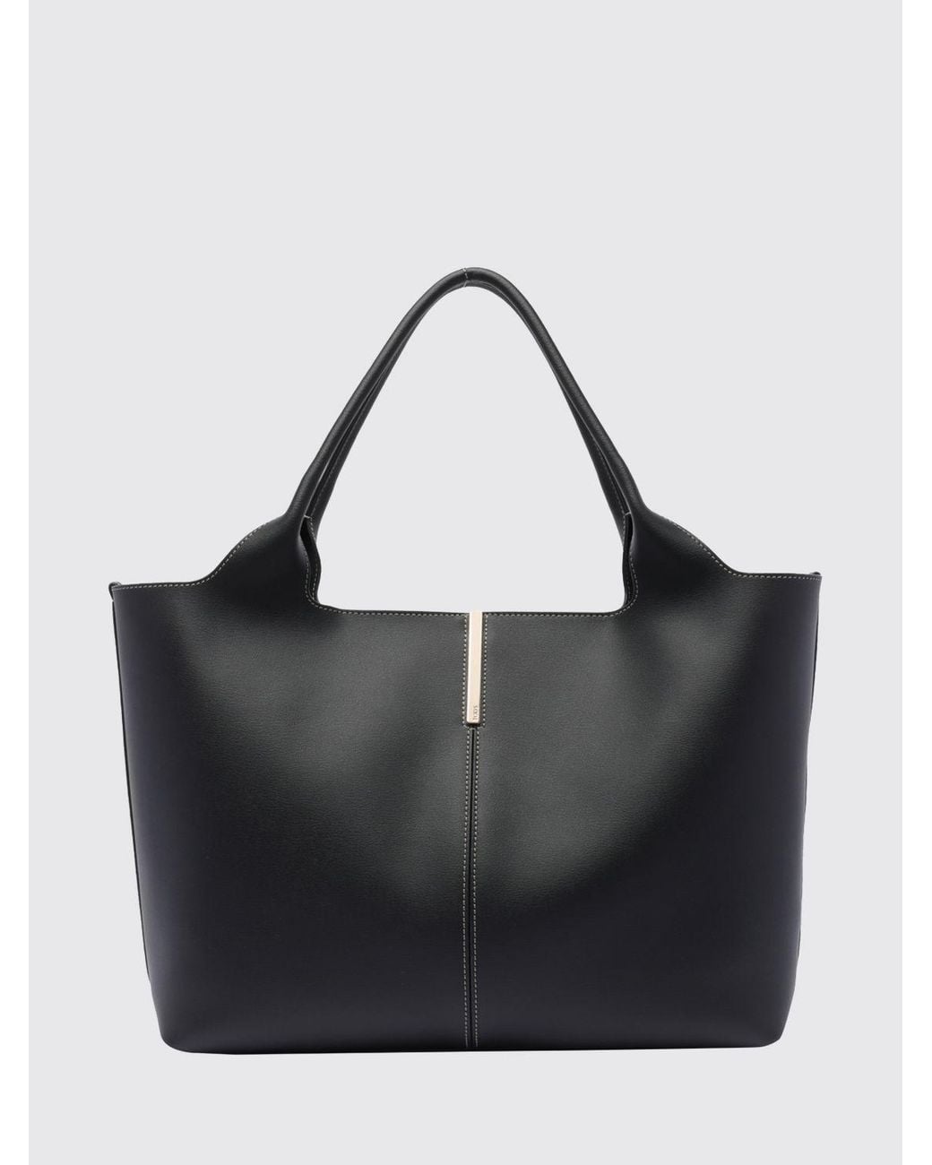 Tod's Black Smooth Calfskin Leather Shopping Bag With Double Handle And Logo