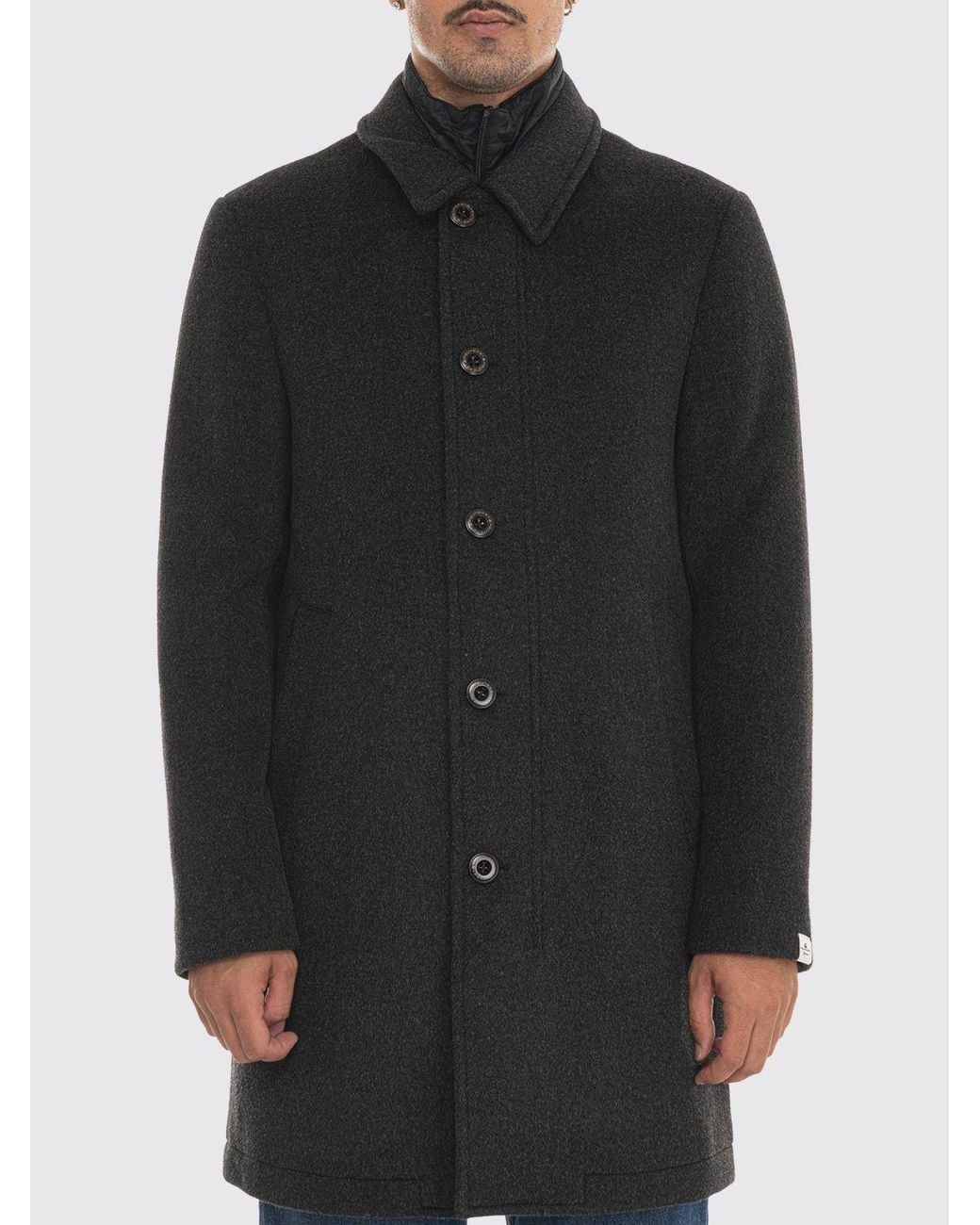 Peuterey Black Single-Breasted Knee-Length Wool Coat With Button Closure for men