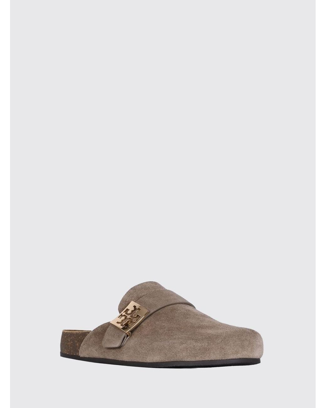 Tory Burch Natural Mellow Suede Mules With Double T Logo