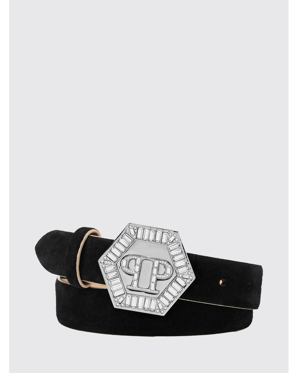 Philipp Plein Black Suede Belt With Jewel Buckle