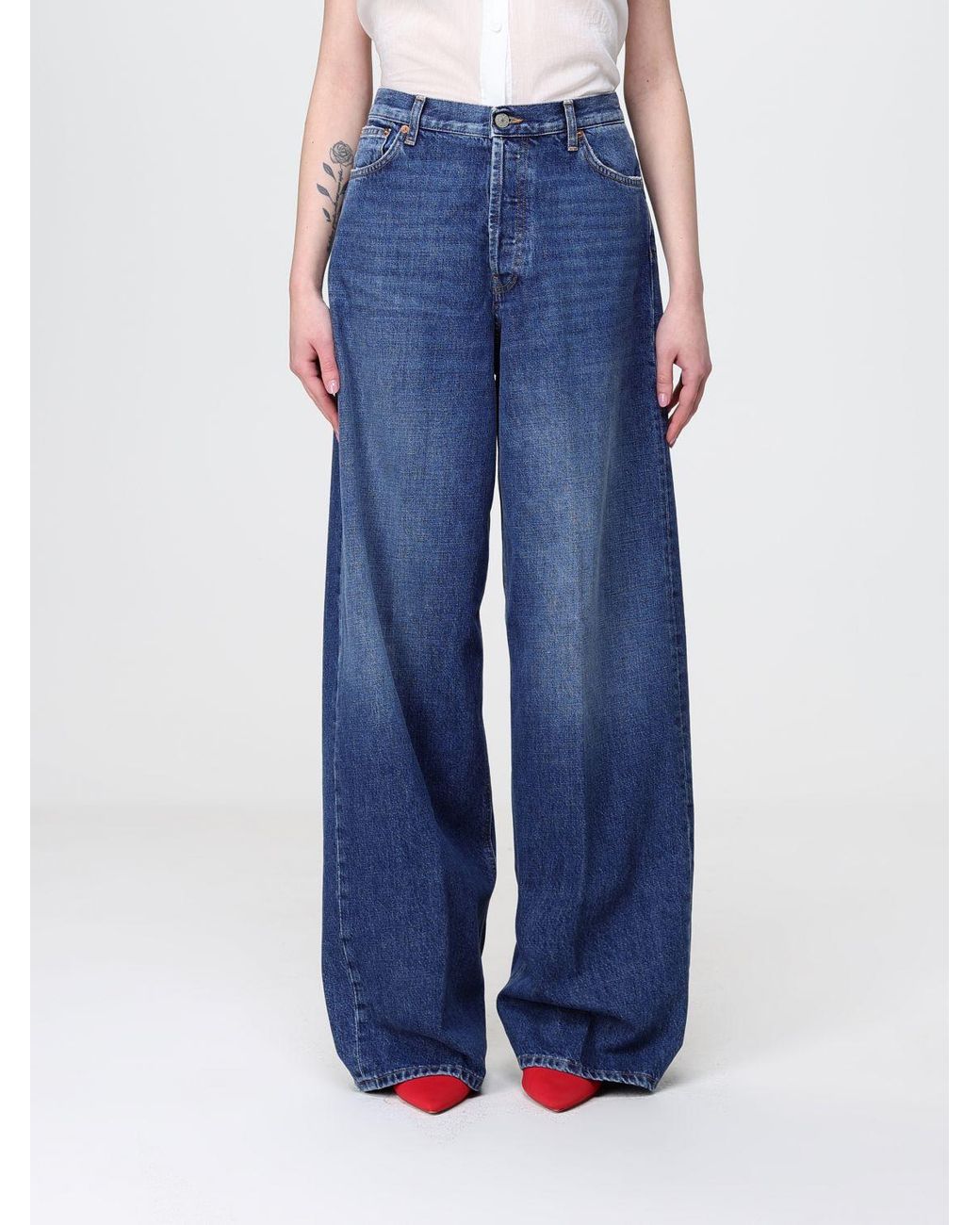Dondup Blue Wide-Leg Cotton Denim Jeans