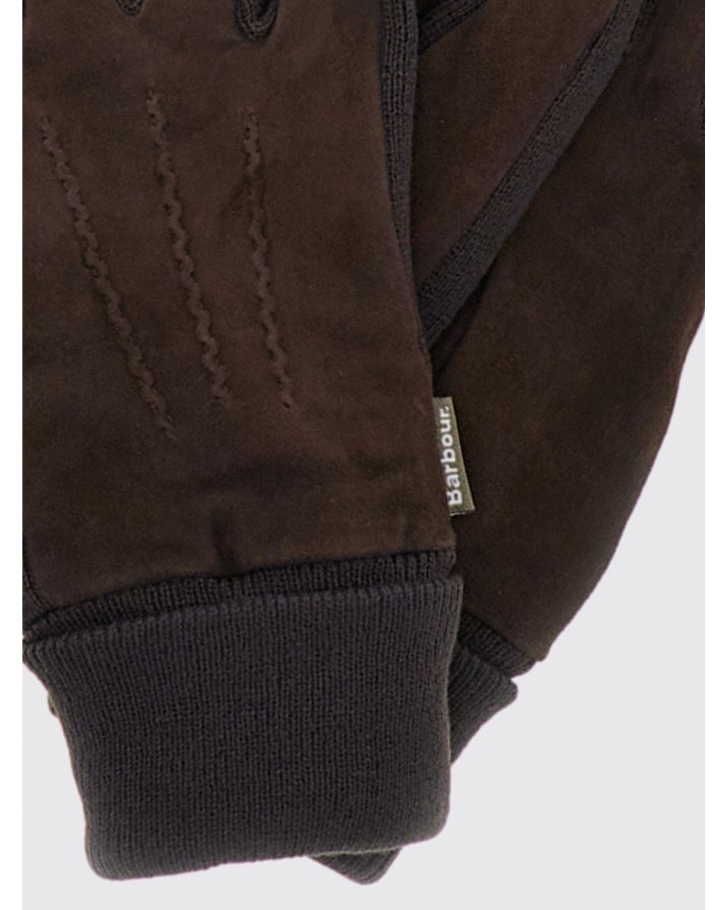 Barbour Black Classic Suede Leather Gloves With Ribbed Cuffs for men